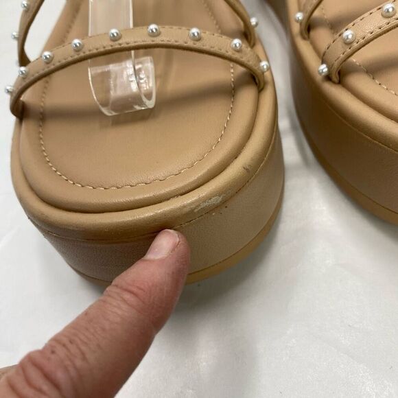 Stuart Weitzman Summerlift Sandals faux pearl embellished leather platforms Boho - Picture 2 of 13